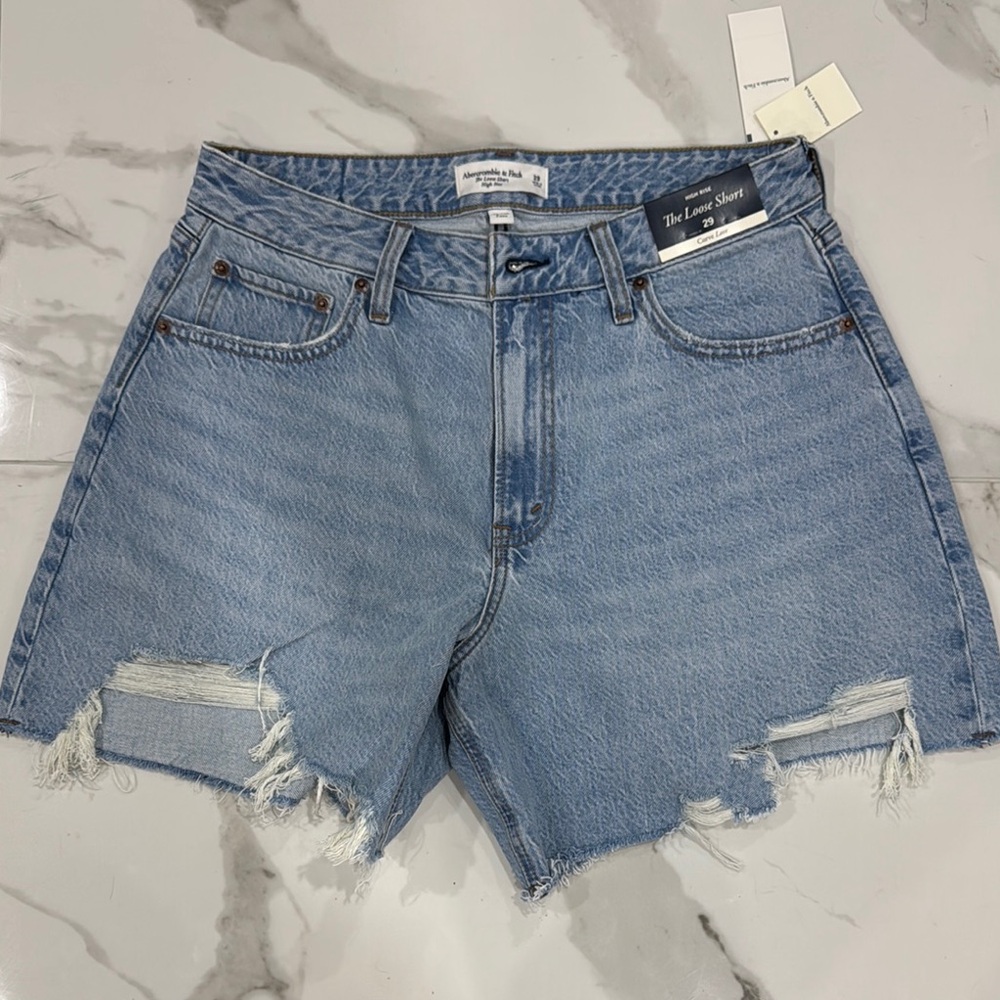 Abercrombie & Fitch Blue Jean Shorts Raw Hem